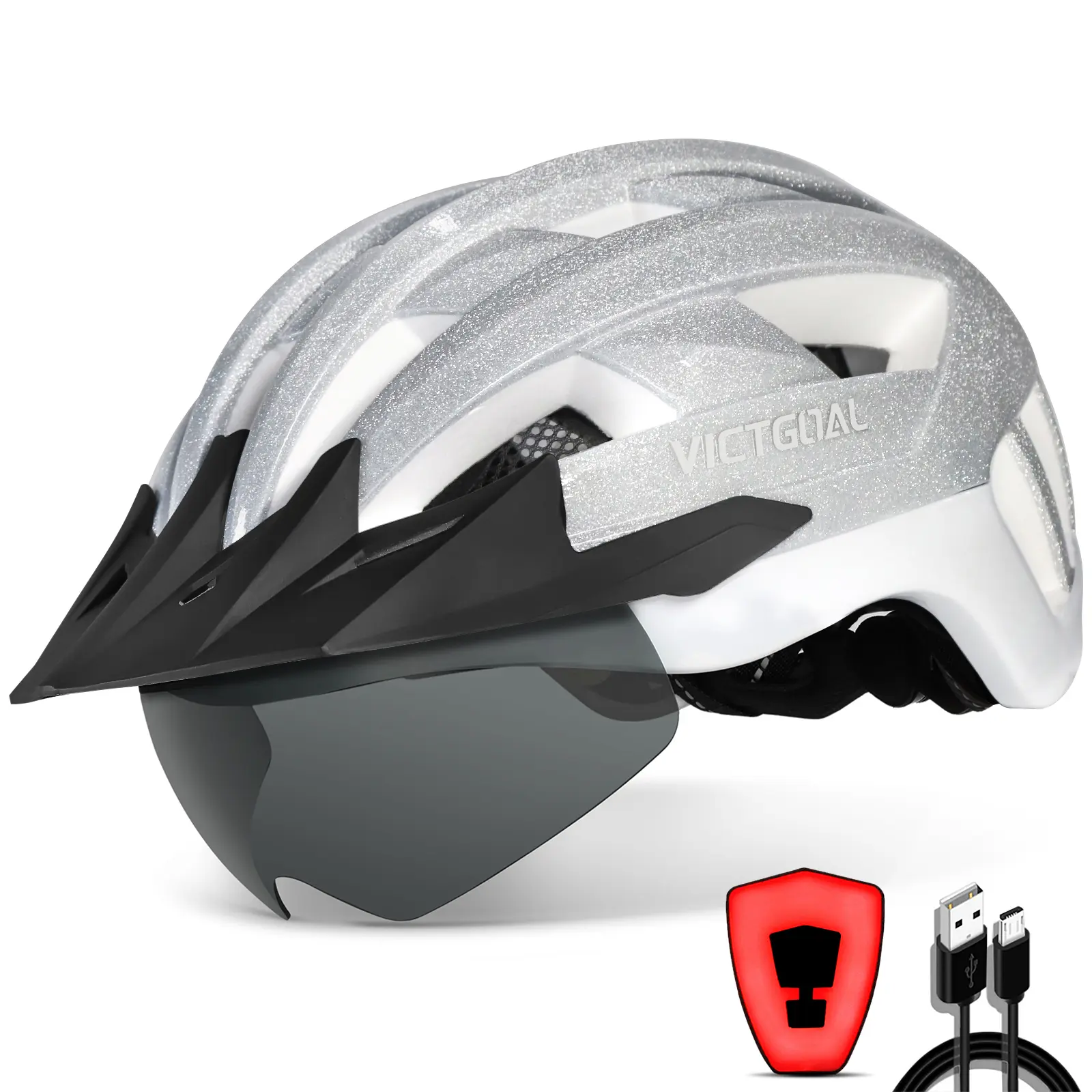 VICTGOAL Bike Helmet with USB Rechargeable Rear Light Detachable Magnetic Goggles Removable Sun Visor Mountain & Road Bicycle Helmets for Men Women Adult Cycling Helmets - TikTok Shop VICTGOAL Bike Helmet with USB Rechargeable Rear Light Detachable Magnetic Goggles Removable Sun Visor Mountain & Road Bicycle Helmets for Men Women Adult Cycling Helmets - TikTok Shop