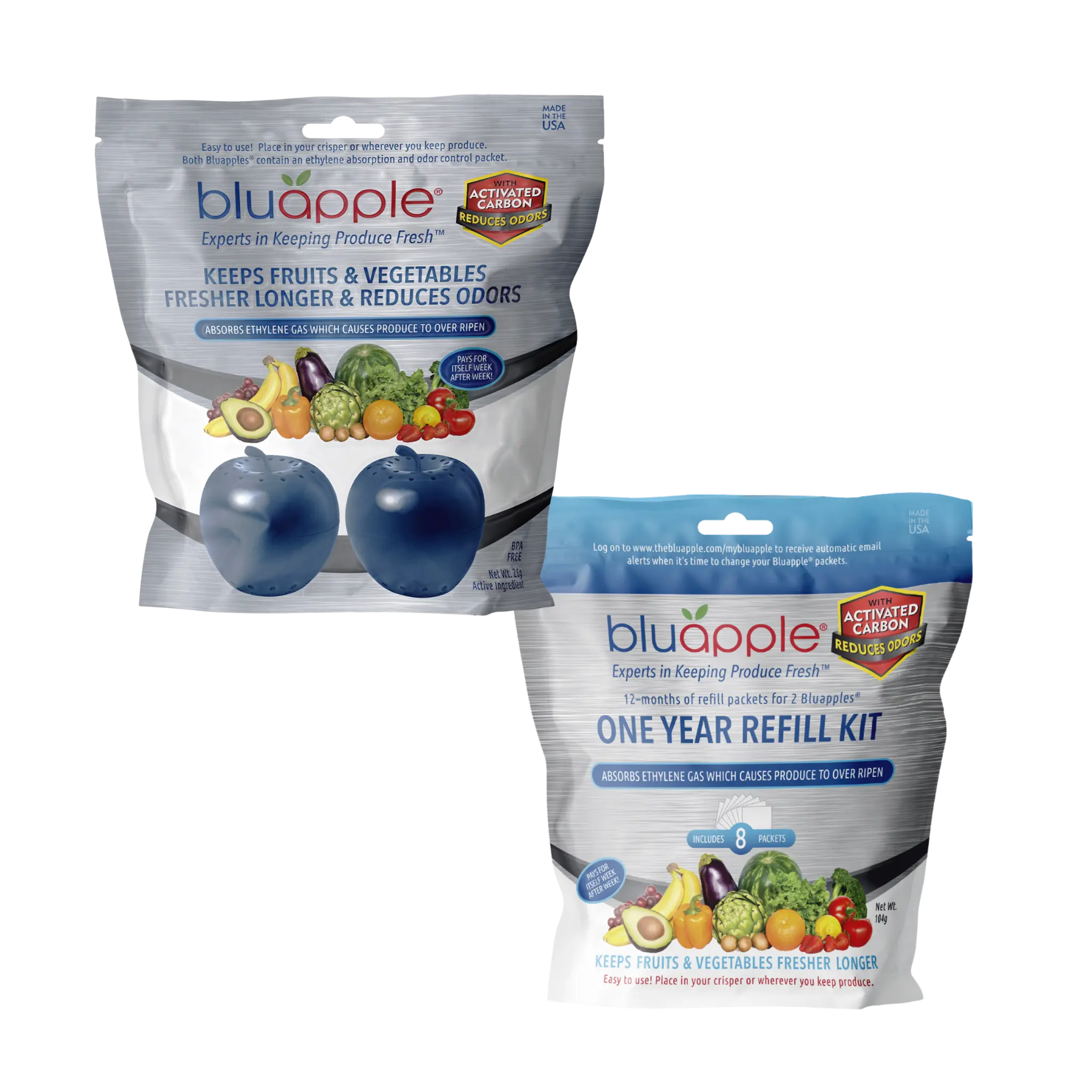 The Bluapple Produce Saver 15-Month Foil Pack, Easy-to-Use Kitchen Utensil for Food Storage, Maintains Freshness Longer with Odor Control, Helps Reduce Costs for Refrigerator Use