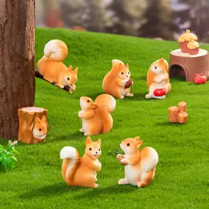Moss micro-landscape creative 7 cute little squirrel dolls gardening diy accessories mini ornaments Garden Sculptures Statues