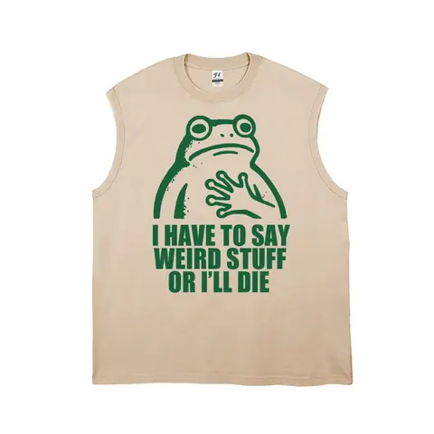 Men's Retro Washed Soft Pure Cotton Tank Top - Menswear Graphic Vest with "I HAVE TO SAY WEIRD STUFF OR I'LL DIE" Print