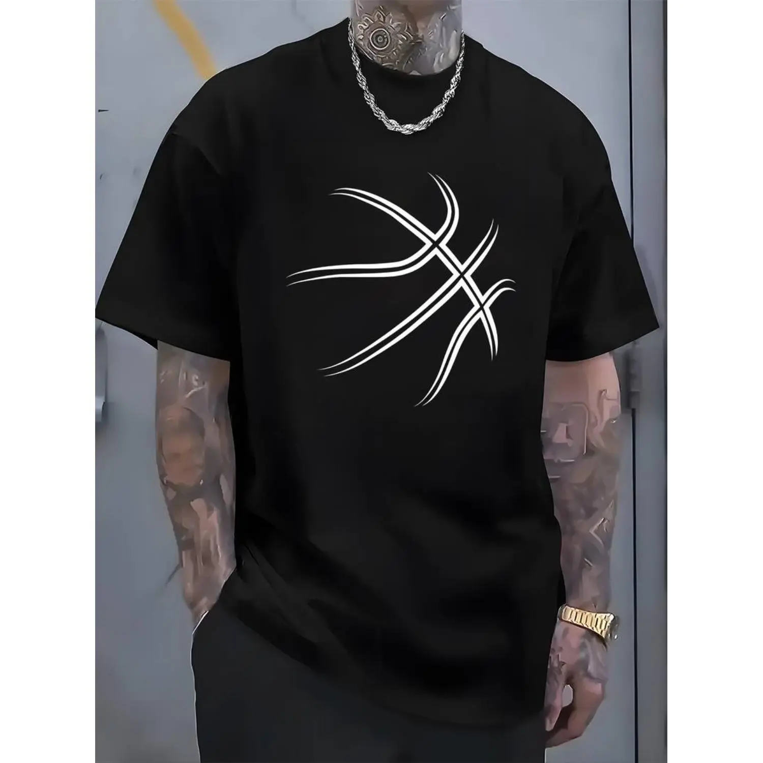 Cotton Basketball Pattern Printed T-Shirt, Patterns, Printed Men'S T-Shirts
