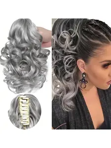 Women's Clip-in Ponytail Extension - Voluminous Curly Hair with Blonde Highlights｜Quick Styling for Messy Bun & Ponytail｜Heat-Resistant, Ideal Fashion Gift - WENNIER Synthetic Hairpiece seamless  hair DIY Piece Claw black  friday  wig  sale toupee  ready