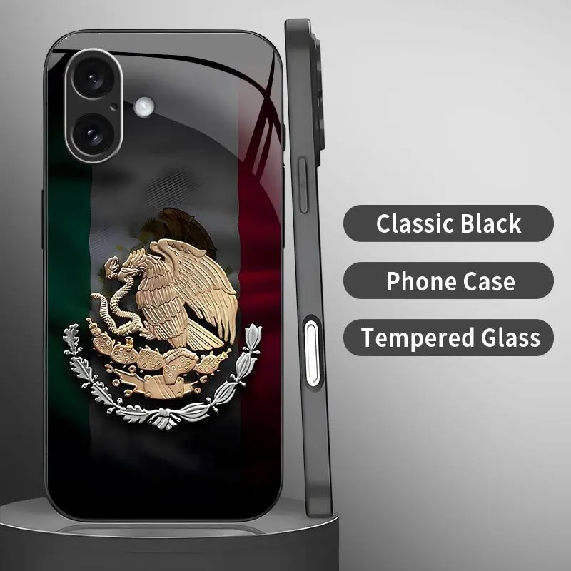 [Magnetic Design]Mexican Golden Eagle Emblem and national flag New Glass Case Design Suitable for iPhone 17 16,15,14,13,12,11 Plus Pro Max Smartphone Cellphone,Summervibes summerwins 985