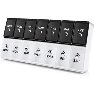 Large Pill Organizer 2 Times a Day, Weekly Box Per AM PM Case, Day Night Container 7 Vitamin Case Twice