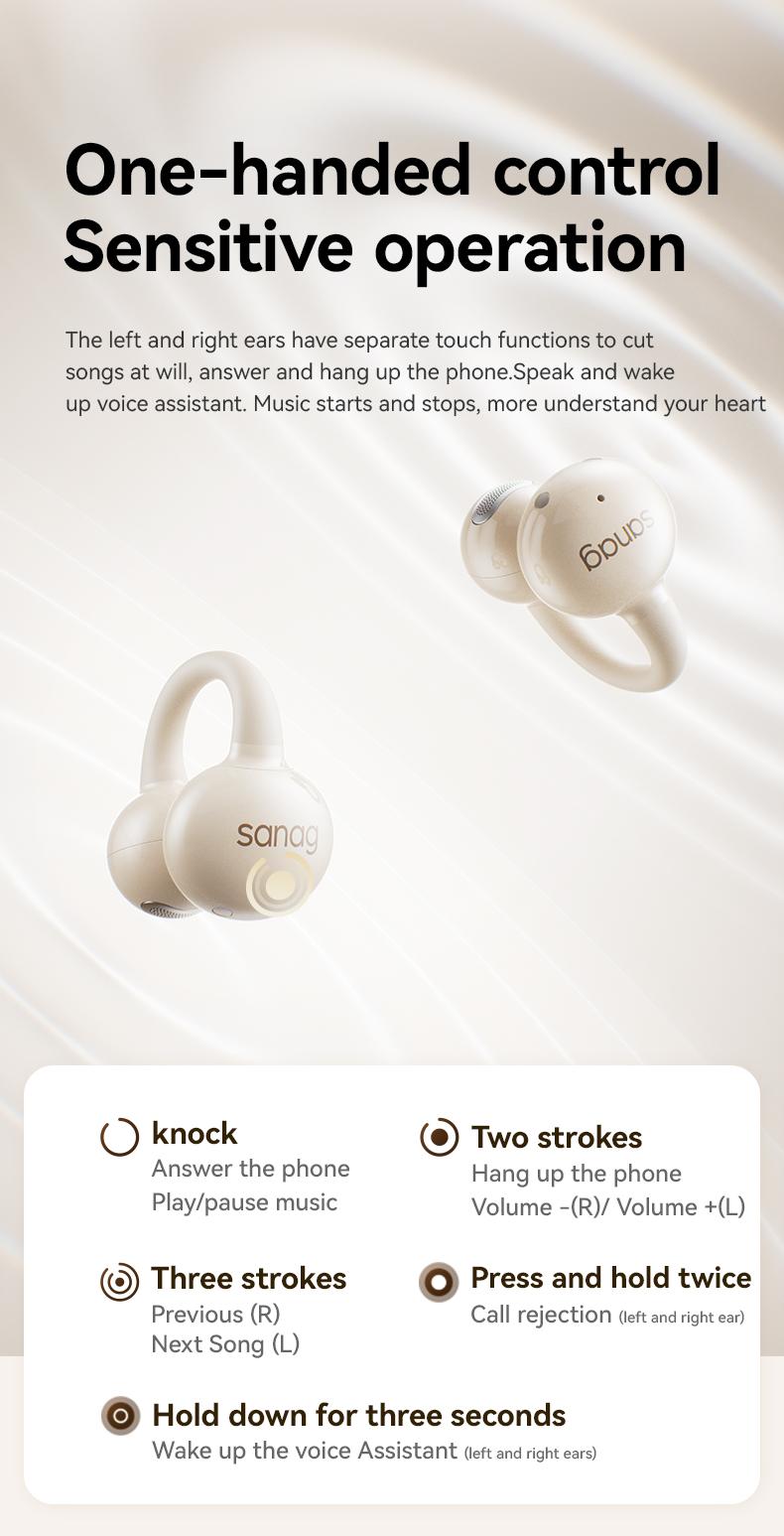 Sanag Z60S Open-ear wireless Bluetooth headset with comfortable wearing, HiFi stereo sound, stable call, and IPX4 waterproof. Perfect for sports, work, and daily use.