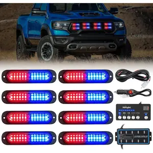 Nilight 8PCS Led Strobe Lights with Controller 12V 24V Sync Feature Red Blue Strobe Light 12 LED Surface Mount Lights with Strobe Controller for Vehicle Car Truck RV ATV