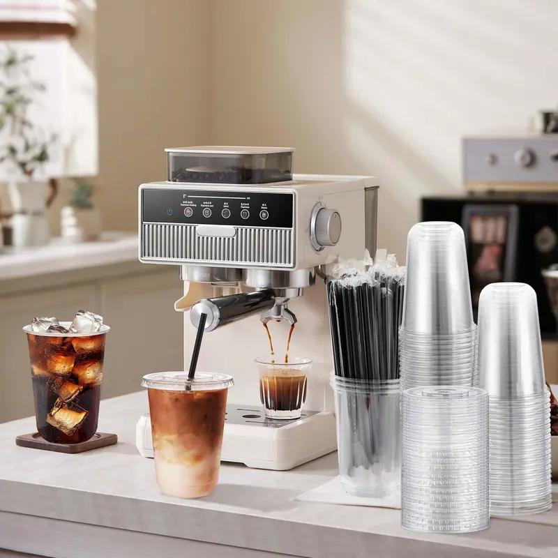 50 Sets Black Transparent Plastic Cups with Lids and Straws, 400ml Disposable Iced Coffee Cups, Leak-Proof U-Shape Lid, Perfect for Parties & Coffee Events, Lightweight PET