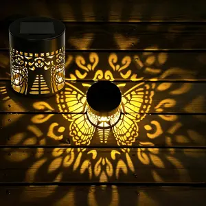 2-Pack Solar Street Lights with Butterfly Projector, Waterproof Outdoor Decor & Security Wall Lights for Garden, Patio, Backyard, Courtyard, Outdoor Decorative Lights, Patio Lighting, Solar Powered Lighting landscaping