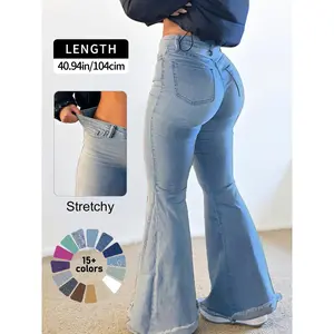 Women's Fashion Bell Bottom Jeans, Trendy Wide Leg Pants for Casual and Formal Occasions, High Waist Design, Comfortable and Elegant