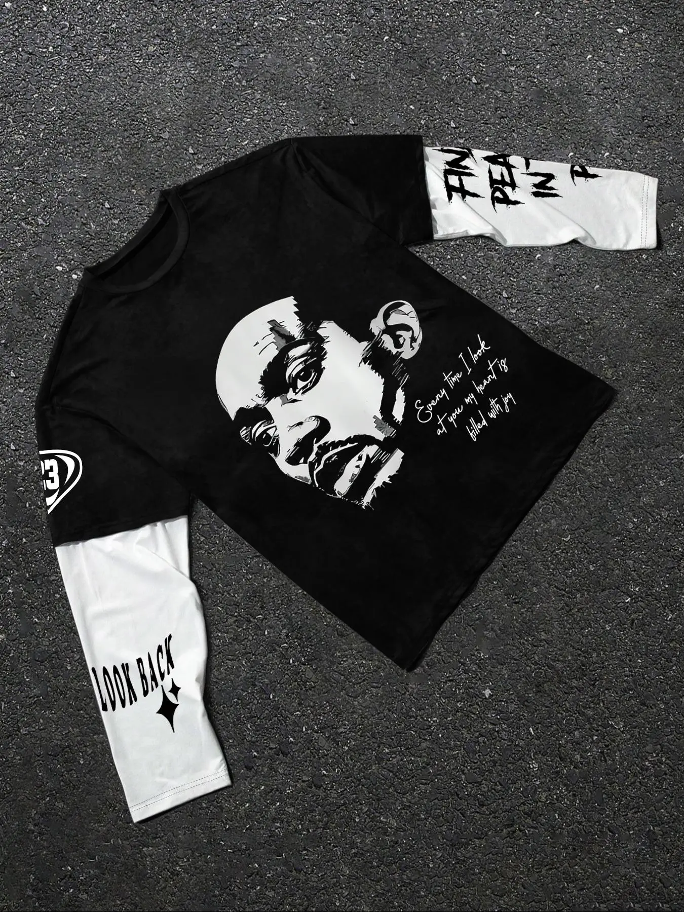 Men's Colorblock 2 in 1 Letter Print Regular Fit Long Sleeve Graphic Jersey Tee, Casual Street Crew Neck T-shirt for Daily Wear, Men's Top, Casual Sporty Top, Casual Sports Tops, Casual Sportswear for All Seasons, Casual Sporty Design