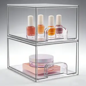 Small Transparent Stackable Storage Drawer, Acrylic Bathroom Cosmetic Organizer, Makeup Organizer Box, Makeup Tool Organizer, Plastic Storage Box, for Dressing Table, Sink, Kitchen Cabinet