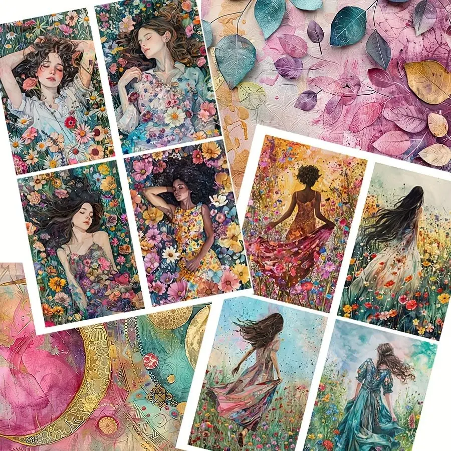 Rainbow Clouds Theme Background Paper & Decal Sticker Set, 90pcs/set Colorful Floral & Garden & Flowers & Star Pattern for Gift Tag, DIY Paper Craft Decoration Sticker