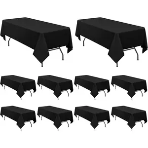10 Pack Black Tablecloths for 6 Foot Rectangle Tables 60 x 102 Inch - 6ft Rectangular Bulk Washable Cloth Cover for Wedding Banquet Buffet Restaurant