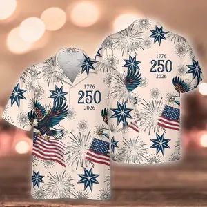 America 250 Hawaiian Shirt 1776-2026, USA 250th Anniversary Shirt, Patriotic Eagle Fireworks Shirt, Independence Day 2026 Outfit