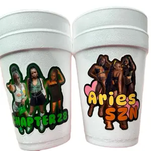 Personalized Cups 16oz Custom Plastic or Styrofoam Birthday Prom Graduation Bachelor(ette) Disposable or reusable Cups Set
