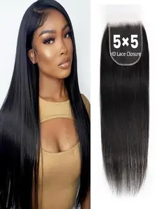 5x5 HD Lace Closure Straight Human Hair Closure Ultra-thin Invisible Swiss HD Lace Closure Pre Plucked Brazilian Virgin Human Hair Closure Natural color