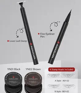 HANJILIAN One-Touch Lower Eyelash Stamp - Waterproof Smudge-Proof Quick-Dry Ink- 2 Eyelash Shapes, Black & Brown Inks, 1 Stamp, 1 Eyeliner Pen