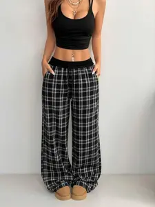 Women's Gingham Pants Plaid Casual Y2K Flannel Pajama Pants, Loose Fit Wide Leg Baggy Design, Fall & Winter Essential, Loungewear Nightwear