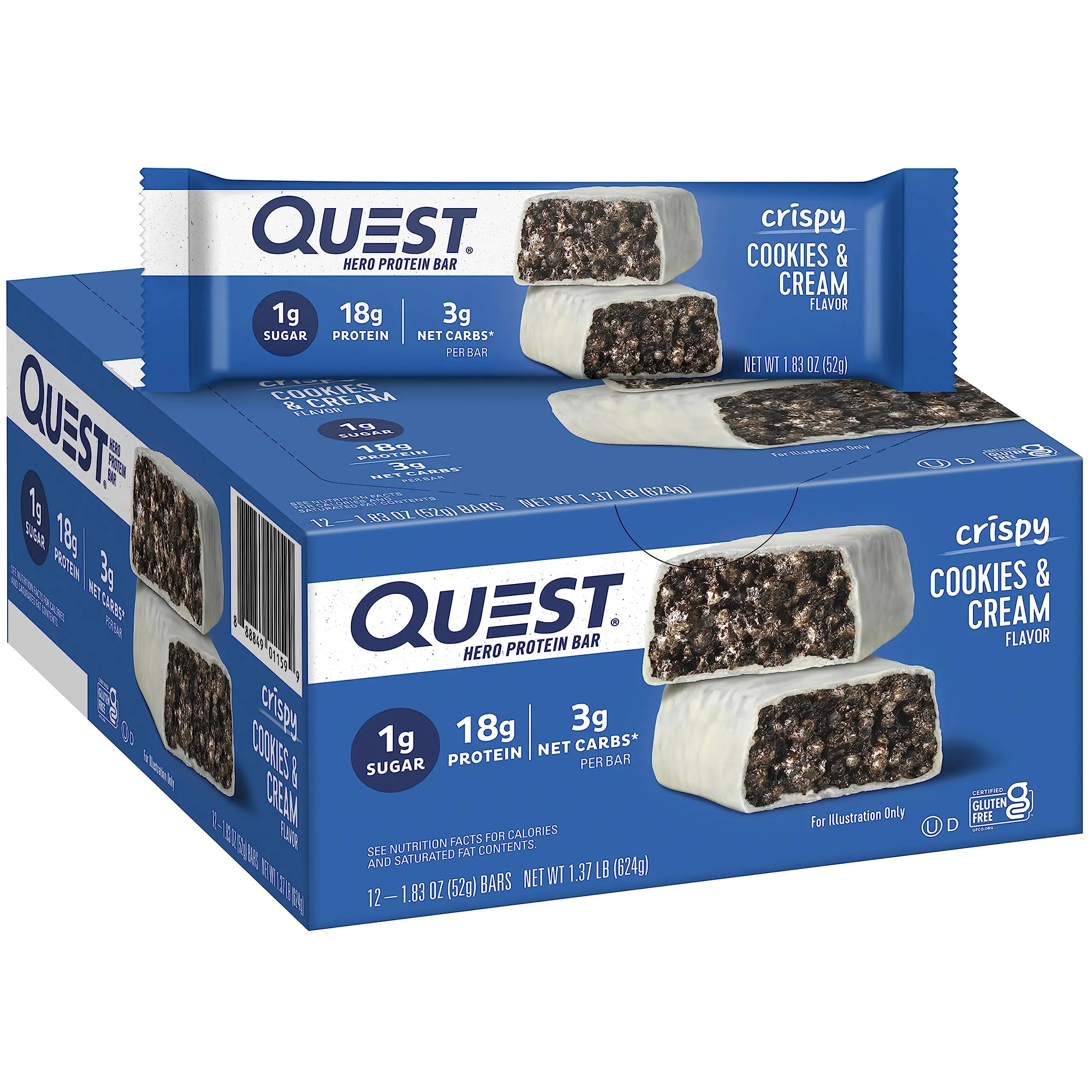 Quest Nutrition Crispy Cookies & Cream Hero Protein Bar, 18g Protein ...