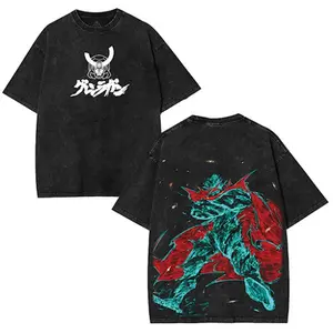 valentine shirts Tengen Toppa Gurren Lagann “Spiral Overdrive Protocol” Oversized Tee – Acid Washed Lightweight Cotton, Crimson Skull Crest Front & Kamina Requiem Back Graphic, Retro Mecha Streetwear for Lorecore Fans & Dai-Gurren Believers Clothes