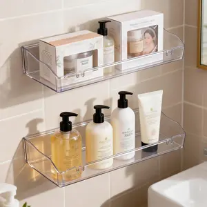 Acrylic Bathroom Floating Shelf, Clear Shower Caddy Organizer, Adhesive & Screw Mount Wall Shelf for Toiletries Storage