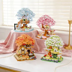 Seasonal Sakura Tree Building Set, Premium Eco-Friendly Abs Material, Desktop Art Decoration, Mini Bricks, Educational Toy