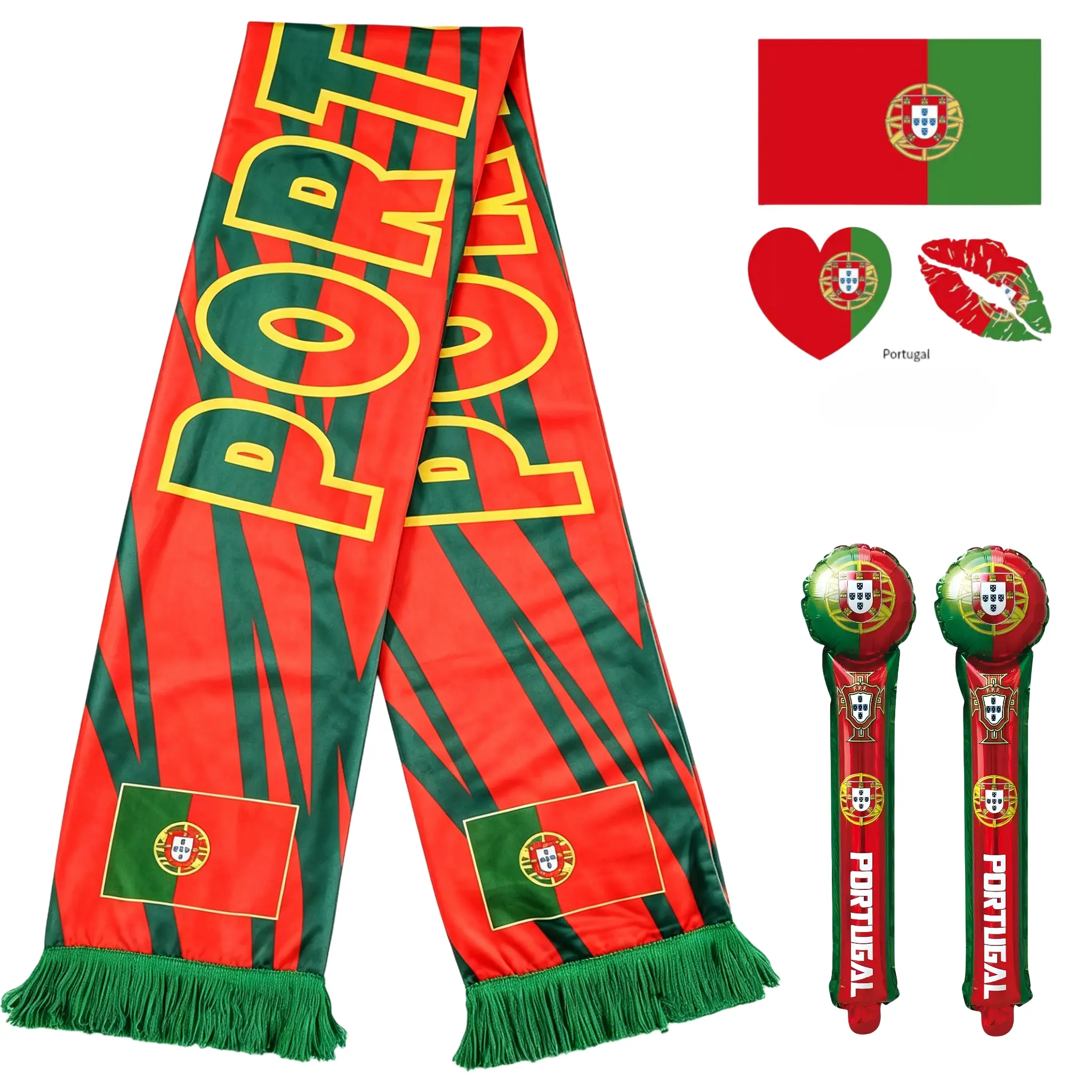Sturdy Lightweight Sports Game Cheer Kit - Festival Party Supplies, Holiday Party Props with 2.4x2.4 in Polyester Double-Sided Scarf, 56x7 in Thunder Sticks, HD Temporary Tattoos, Stickers, Synthetic Accessories for Match Events