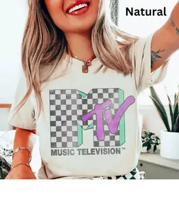 MTV Checkered Distressed Retro Logo T-shirt, Vintage Music Television Tee, MTV Logo T-shirt, Retro 80s & 90s MTV Wash Family