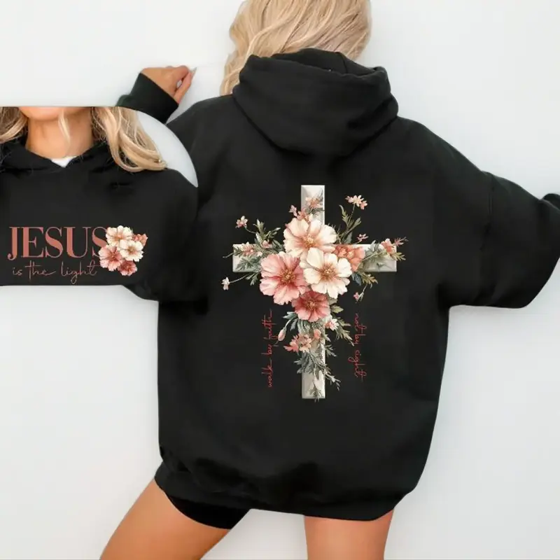 Jesus is the Light Floral Christian Hoodie Motivational Quotes sweatshirt Bible Verse Floral Religious His Grace is Enough Religious Shirt Bible Verses Religion Tee Casual Womenswear