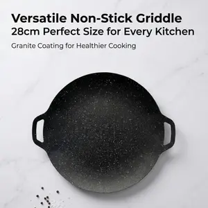 Versatile Granite Coated Non-Stick Double Handle Flat Griddle Pan, Perfect for Korean BBQ, Teppanyaki and Crepes, Suitable for Outdoor Camping Cooking, Even Heat Distribution for Healthy Low Oil Cooking