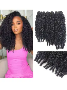 Burmese Curly Bundles Human Hair 16 18 20 Inches 3C4A Raw Virgin Human Hair Bundles with Spiral Curly End 3 Bundles Kinky Curly Human Hair Bundles Quick Weave Hair Natural Fluffy Hair Natural Black