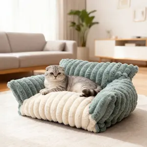 Soft and Supportive Washable Cat Bed - Adorable Fluffy Pet Sofa for Indoor Cats and Small Dogs