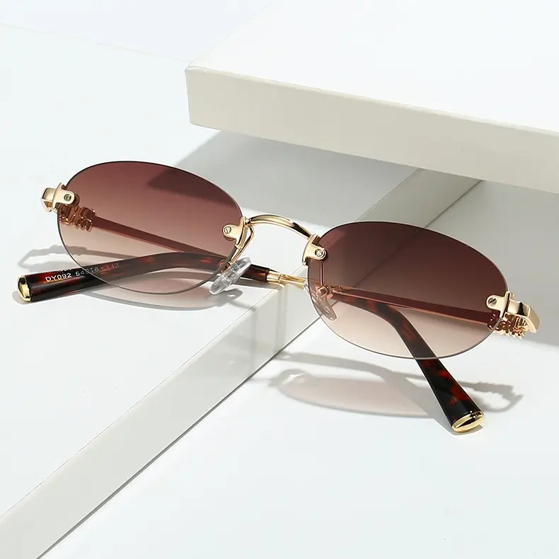 Oval Frame Sunglasses New Rimless Cut Edge Personality  display picture 1