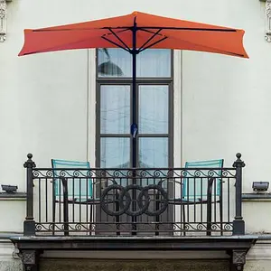 Pure Garden 9' Half-Round Patio Umbrella with Easy Crank - Terracotta