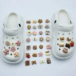 30pcs set brown tones bear and flowers random design shoe charms