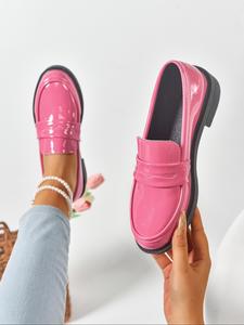 women's fashionable solid color flatform round toe loafers, slip on shoes, flats shoes women, pink casual comfortable breathable walking shoes for daily wear, lightweight breathable shoes for all seasons, girl, footwear