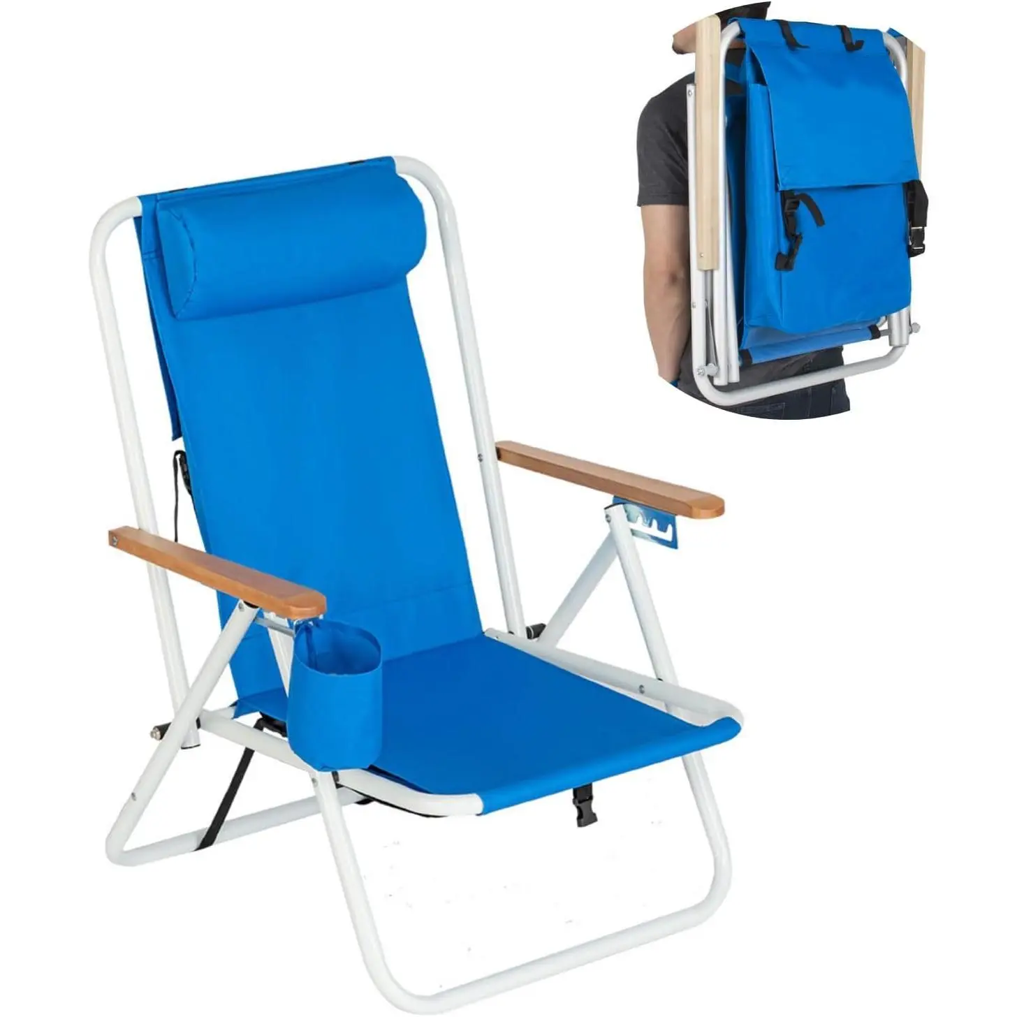 【Summervibes】Ubesgoo Collapsible Folding Campchair - Reclining, Lightweight Beach Chair with 4 Flexible Tilt Angles, Adjustable Headrest, Cup Holder, High-Strength Cleanable Polyester Fabric for Sand, Camping, Reclining Camping Chair