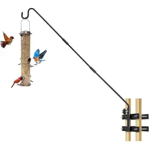 29-43 Inch Adjustable Deck Railing Hook - Heavy Duty Bird Feeder Hanger with Double Clamps, Rotating Shepherd Hook for Outdoor Plants, Lanterns & Wind Chimes