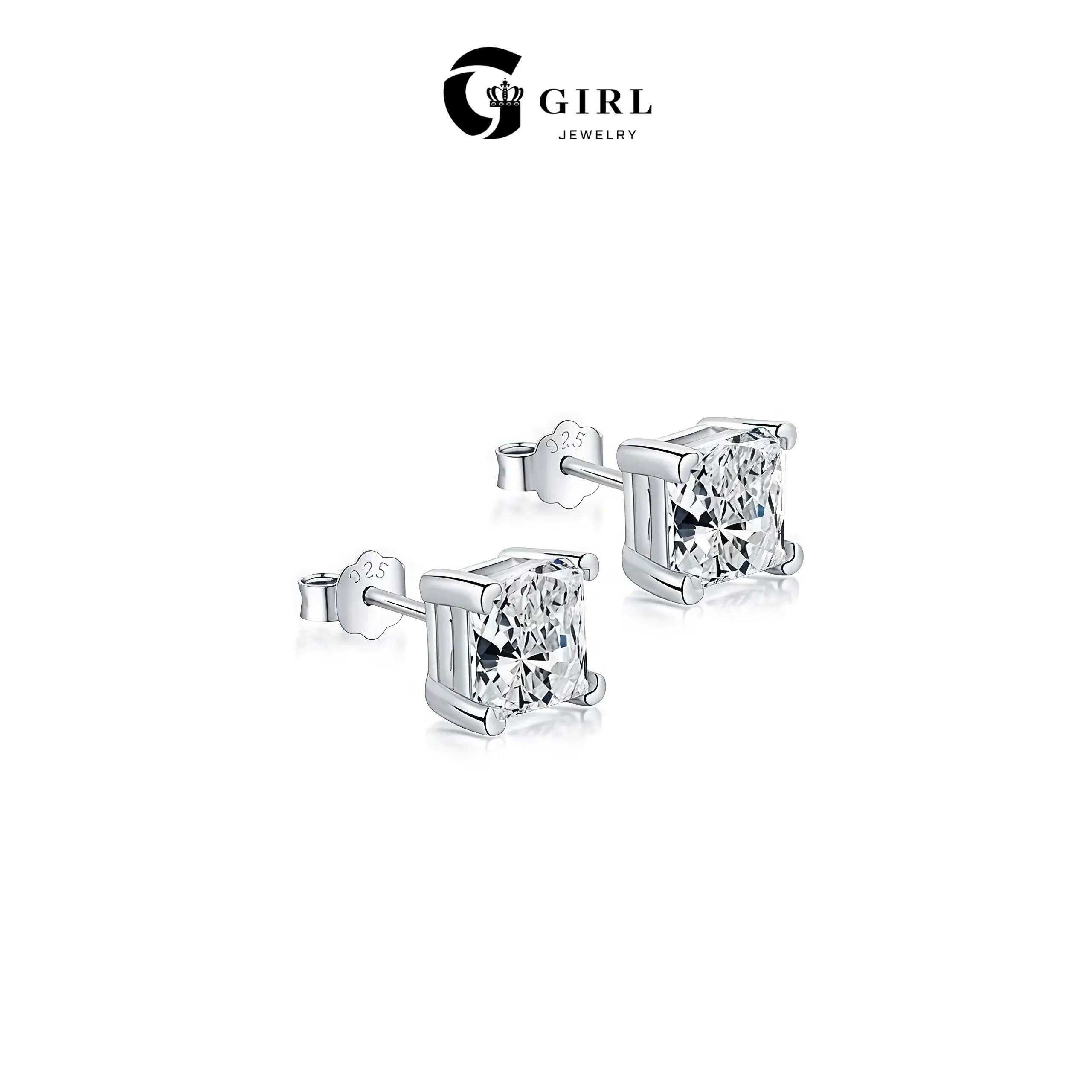 GGIRL S925 Silver Square Cubic Zirconia Stud Earrings for Women - Elegant, Versatile Daily Wear Fashion Jewelry Gifts for Summer Beach Parties, Holidays, Birthday, Anniversary