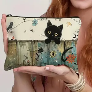 Black Cat Floral Zipper Pouch - Durable, Fade-Resistant Cosmetic Bag, Gift for Cat Lovers, Friends | Vibrant Design