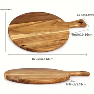 1pc 30cm Pizza Cutting Board Wooden Handle For Home Baker Homemade Pizza & Bread