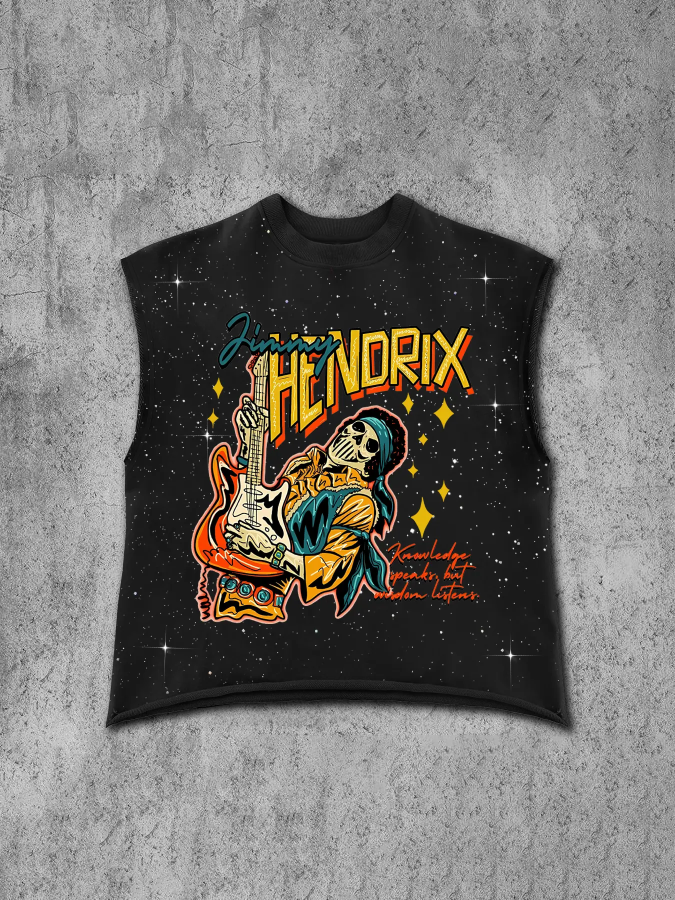 Men's Rock Skull Graphic Print Sleeveless Fitted Tank Vest, Casual Guitar Skull Print, Vintage Starry Sky Design, Breathable Fabric for Music Festivals