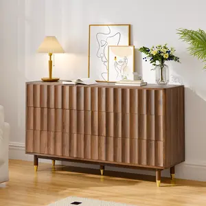 Giratree Mid-Century Modern 6-Drawer Dresser with Fluted Wood Design, 53" Storage Chest for Bedroom, Living Room, or Entryway
