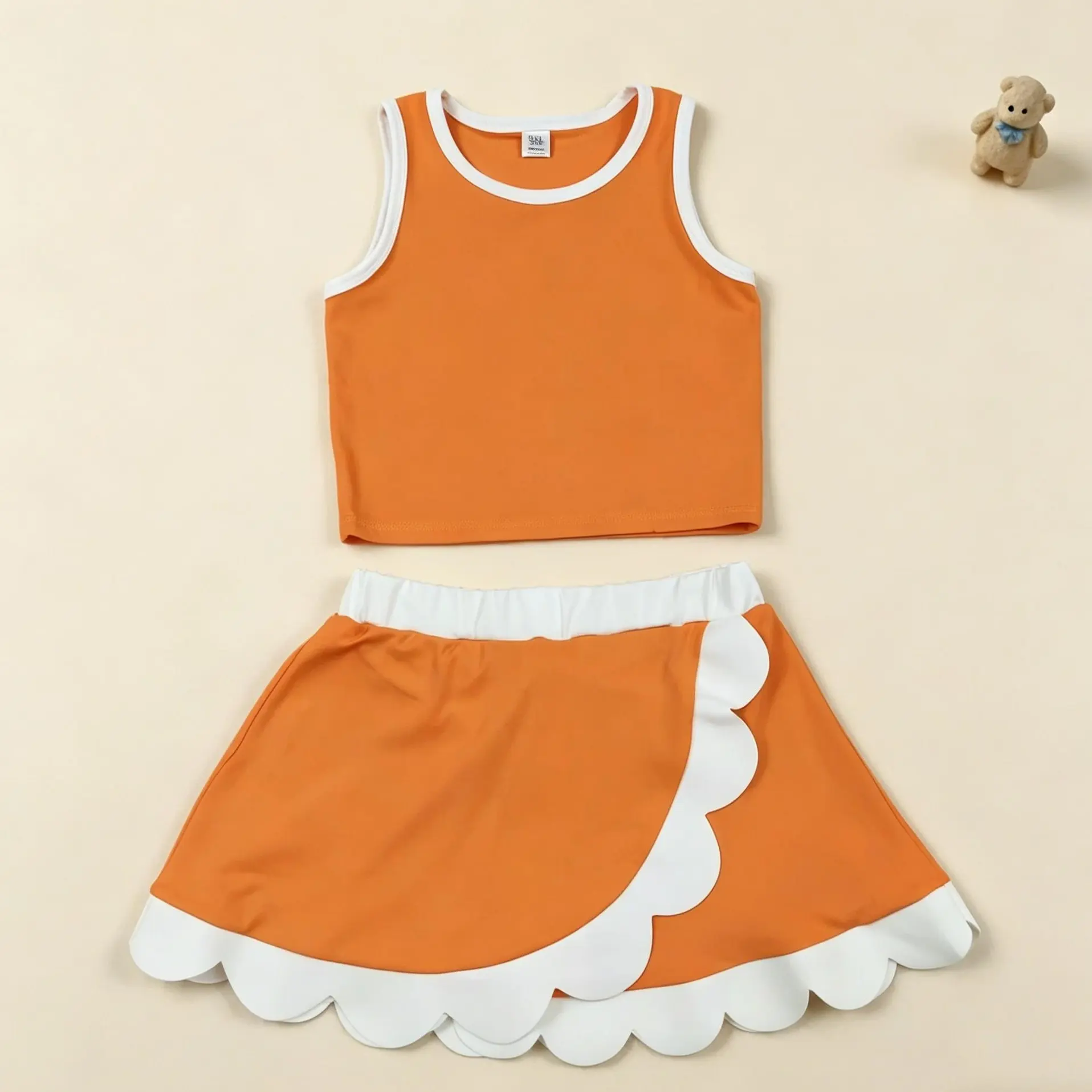 Soft Stretch Toddler Athletic Outfit Sweet Scalloped Edge Skort Set for Dance Gymnastics Tennis Daily Play