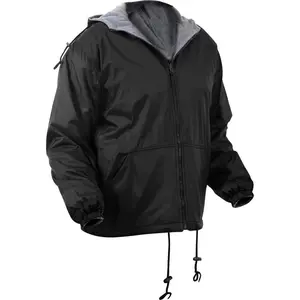 Black Reversible Fleece Lined Jacket Military Hooded Nylon Coat