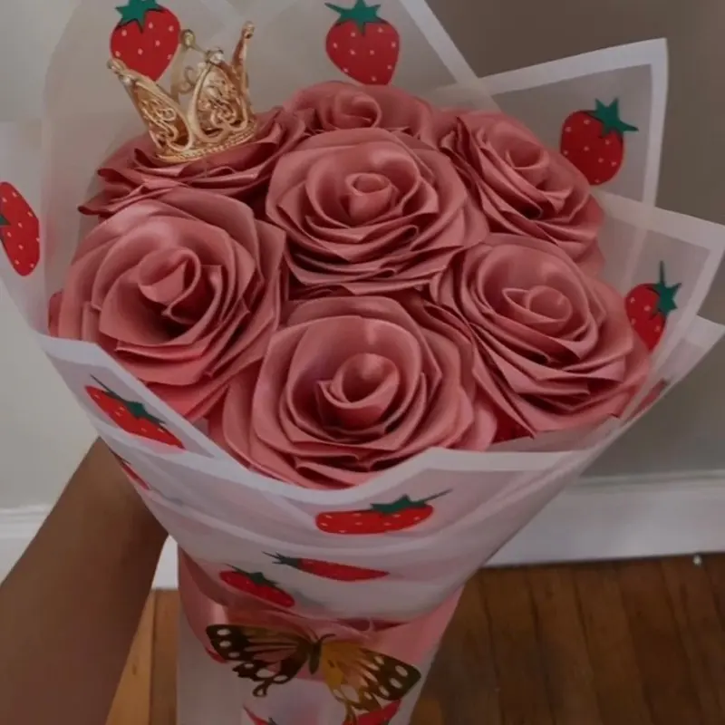 Strawberry Crown Bouquet with Pink Roses and Butterfly Design