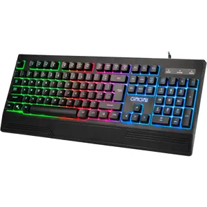 Ergonomic LED Rainbow Keyboard for Gaming and Work, USB Wired RGB Backlit Keyboard with Wrist Rest, 104 Quiet Keys, Compatible with PC, Xbox, PS4, PS5, Laptop