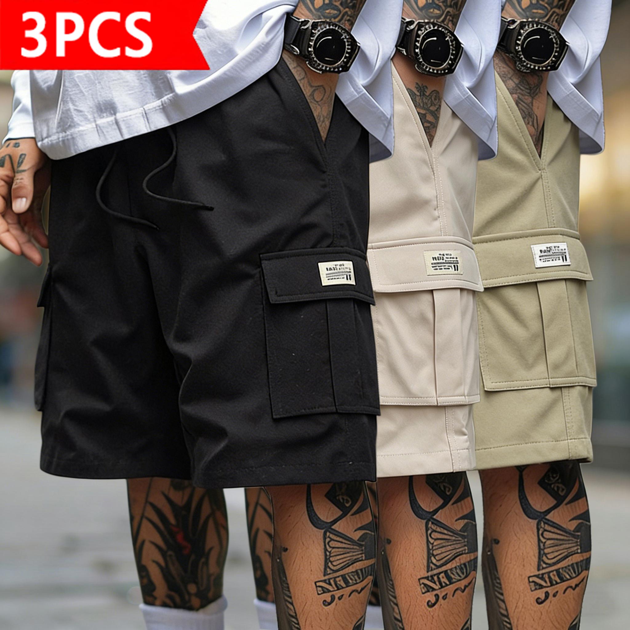 Men’s 3-pack cargo shorts in a trendy street style loose, casual knee-length design with multiple pockets and quick-dry fabric. Suitable for sports and beachwear, an essential summer fashion piece. Crewneck Top