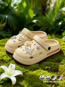 Classic Hole Shoe with Decoration, Waterproof Design, Comfortable Daily Wear, Fashionable Durable, Suitable for All Seasons, Unisex Adult Casual Soft Slippers