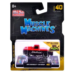 Muscle Machines 1972 Chevrolet C-10 Pickup Truck Red and Black Edelbrock 1/64 Diecast Model Car with Display Stand Included